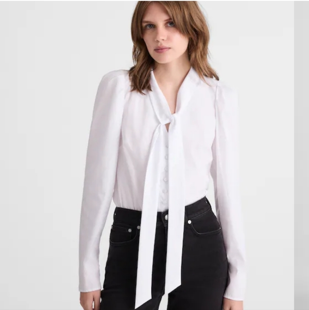 Madewell White Button Down Poplin Cotton V Neck Tie Sz S Small Ny535